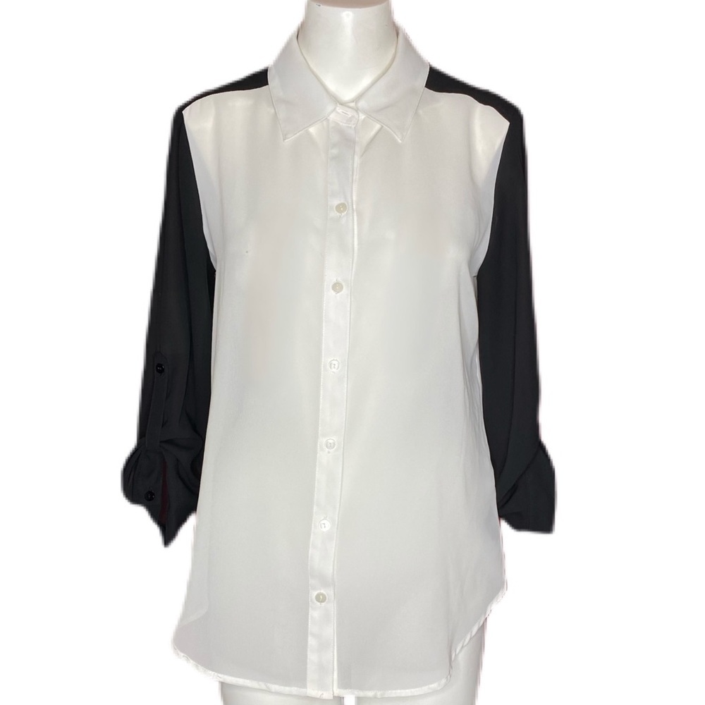 Byer White & Black Blouse Draped Back